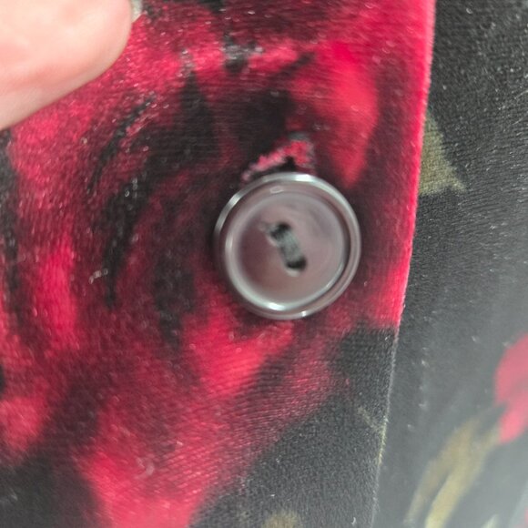 Nicole By Nicole Miller Black Red Velvet Floral Button Down Blouse Size 8 - Picture 4 of 7